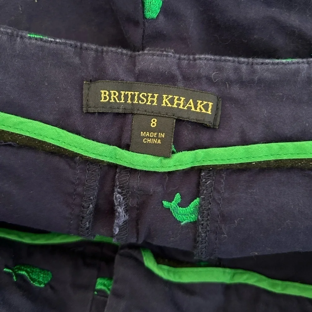 British Khaki Navy Green Whale Pattern Shorts